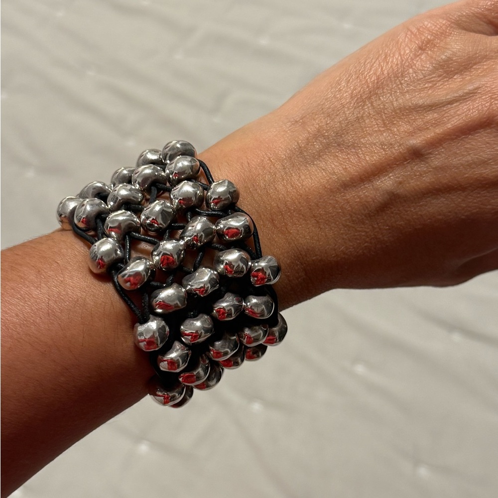 UNO de 50 silver bead and black leather bracelet - Picture 10 of 10